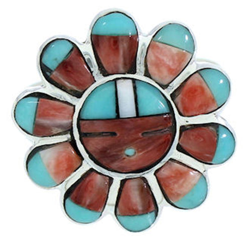 Silver Southwest Multicolor Inlay Sun Jewelry Ring Size 8-3/4 YS72224